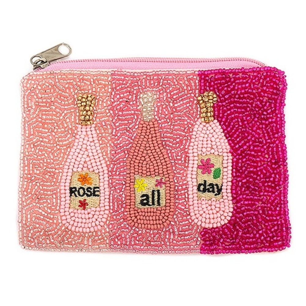 Pink seed beaded wallet